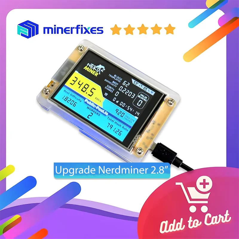 

Bitcoins Miner 1000kh/s Hashrate 2.8" Smart Display USB Plug and Play Bitcoins Lottery Miner Mini Solo Miner Crypto
