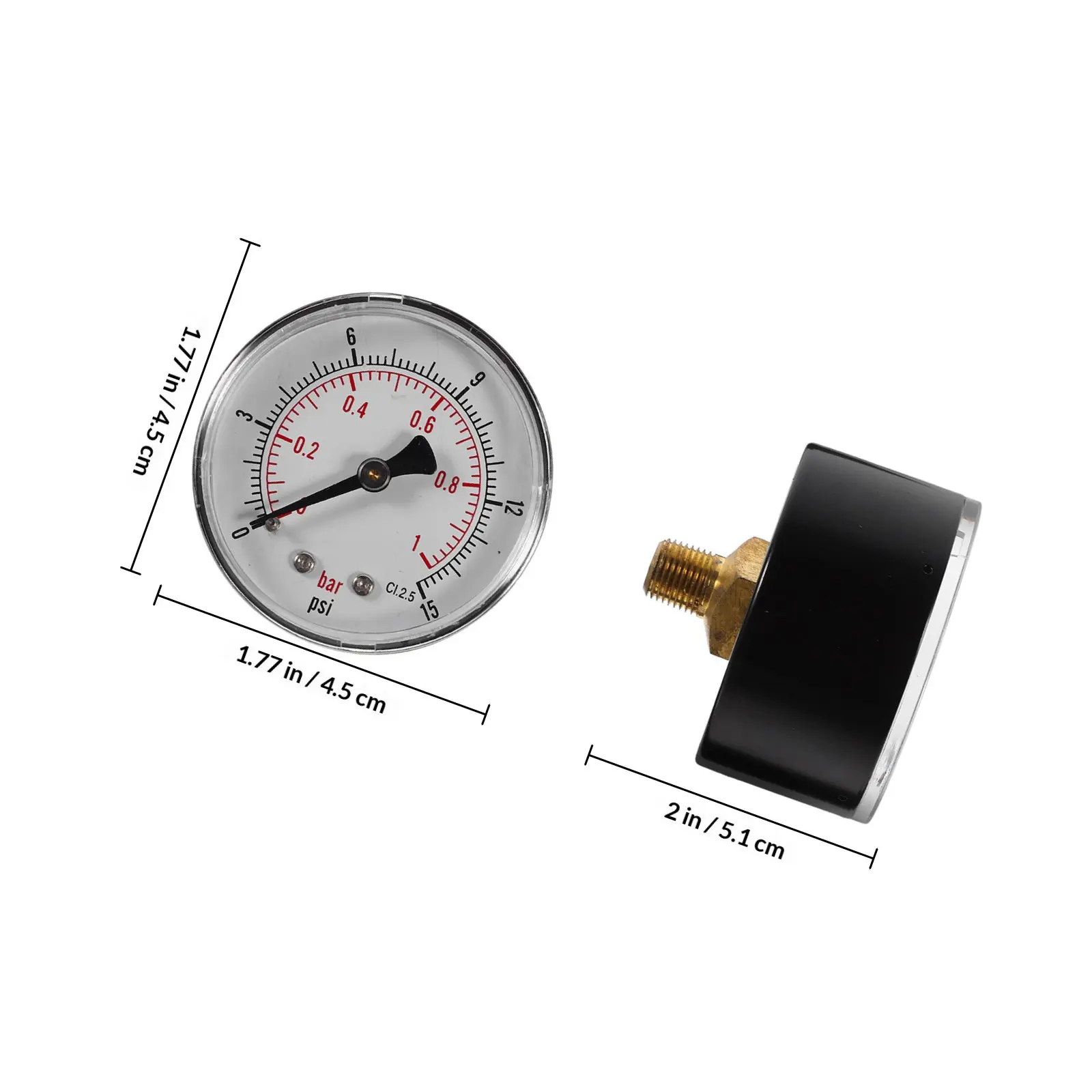 High Strength Pressure Gauge 0-15 Psi 0-1 Bar Steel Bezel Npt Mini Air Water Oil Gas Use Clear Scale Easy Reading