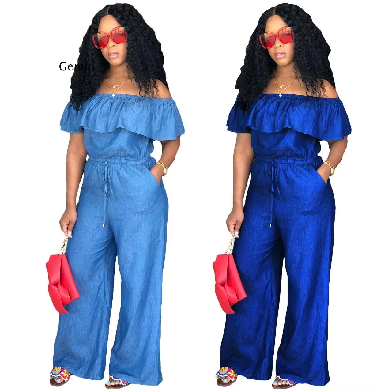 

Women Ruffles Off Shoulder Long Romper Jumpsuit Bodysuit Trousers Overall Wide Leg Trousers