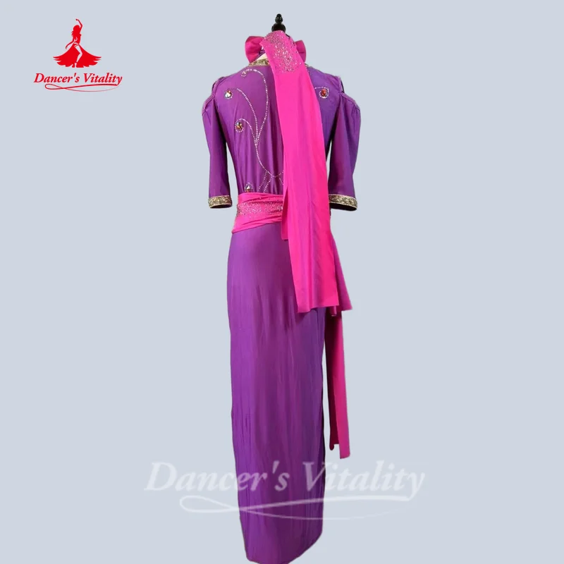 زي الراقصة الشرقية للنساء حمالة صدر مخصصة من أحجار AB + وشاح الرأس + وشاح الورك + رداء 4 قطعة ملابس مسابقة Saidi Shabbi Baladi