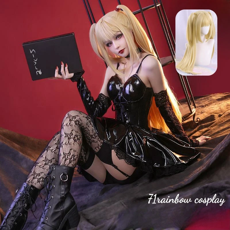 MisaMisa Cosplay Anime あまね ミサ Cosplay Costume Woman Black Leather Dress Halloween Outfits Sets Wig Clothes Cosplay Costumes