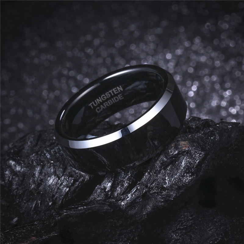 6mm 8mm Mens Engagement Ring Black Wedding Couple Band Tungsten Carbide Ring High Polished pierscionki For Lover Jewelry