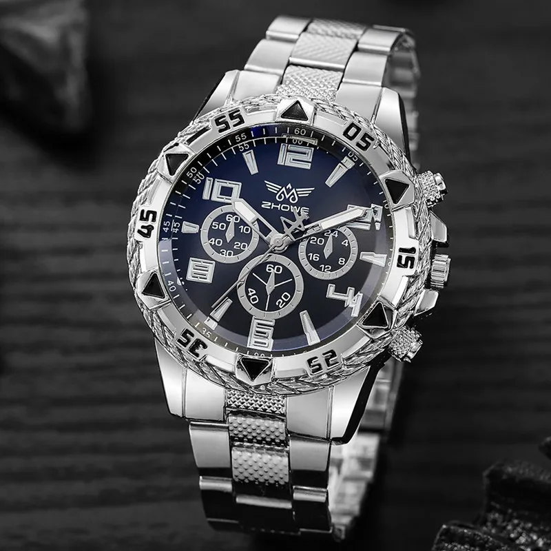 Men New Luxury Brand Casual Sport Chronograph Men\'s Watch Stainless Steel Band Wristwatch Big Dial Quartz Clock Reloj Hombre