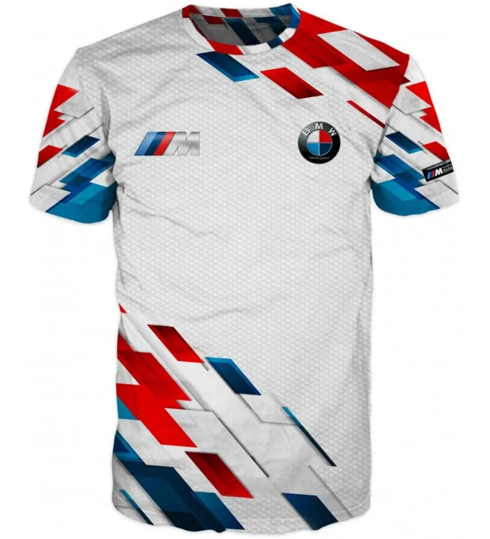 Modne, wygodne, oddychające koszulki sportowe do jazdy motocyklem na świeżym powietrzu Nowe koszulki z krótkim rękawem i okrągłym dekoltem z logo BMW z nadrukiem 3D