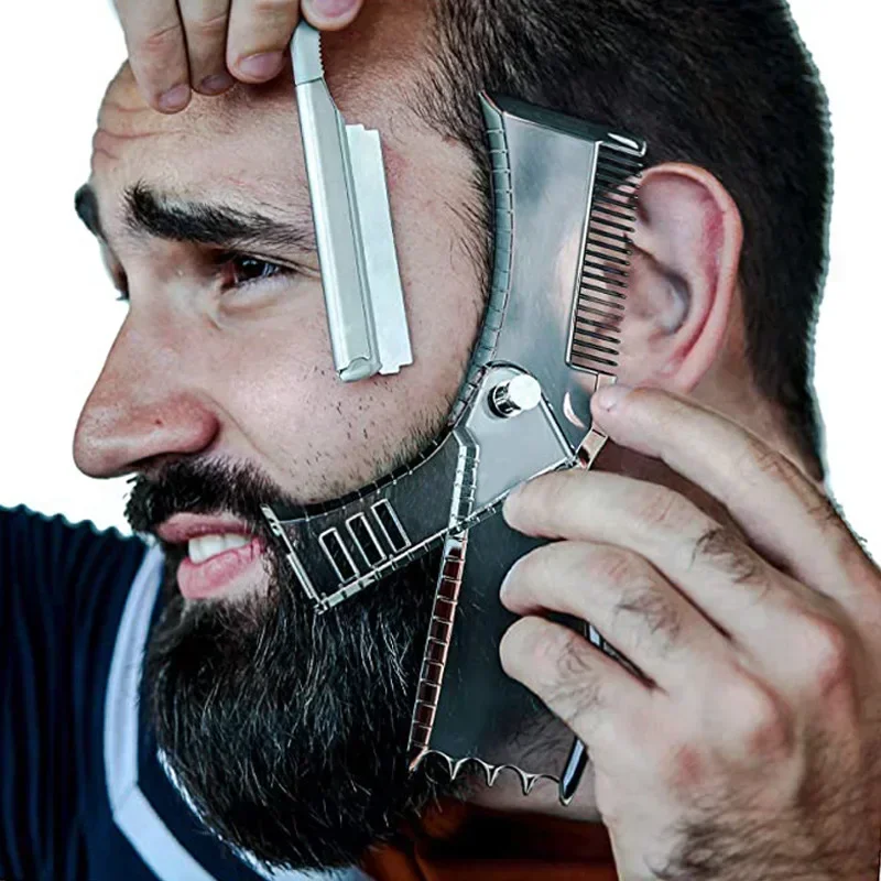 5 In 1 Men Beard Modeling Ruler Shaping Styling Template Comb Rotatable Men'S Beauty Tool For Hair Trimming beard comb