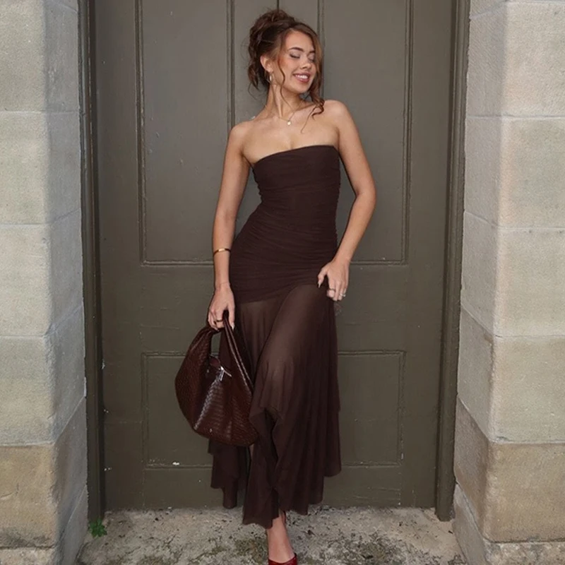 Robe de soirée d'été sans manches, moulante, élégante, en maille d'épissure, sans bretelles, décontractée, Tube plissé, sans manches, vêtements ajustés, nouvelle collection