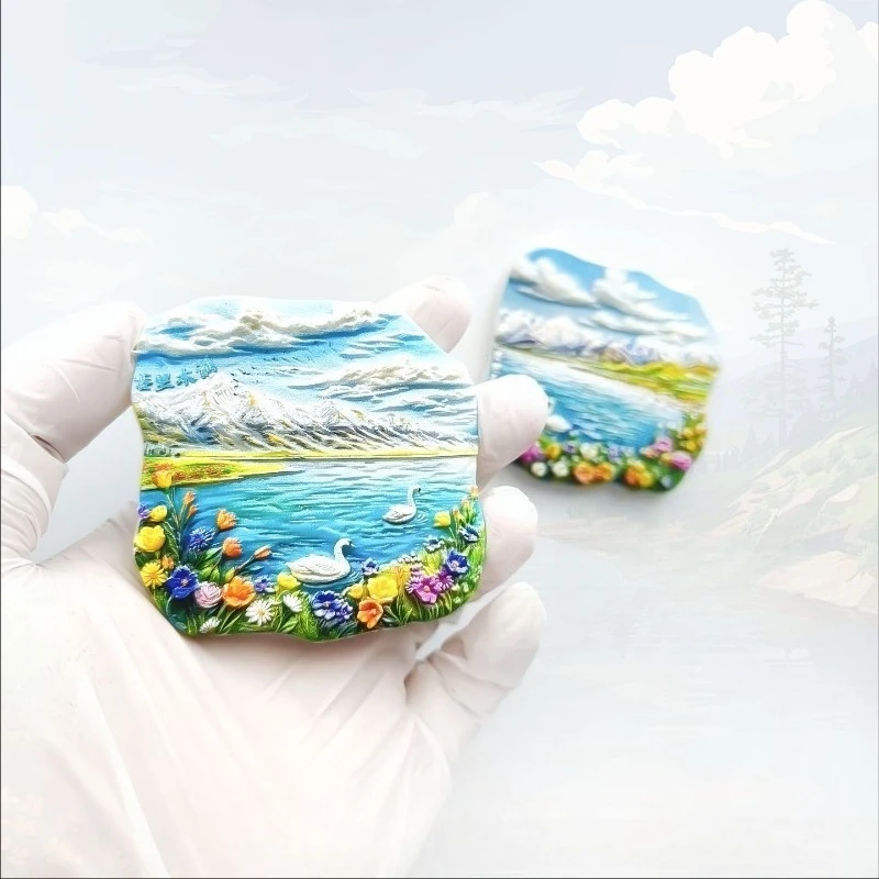 Sailimu Lake Fridge Magnet - 3D Xinjiang Travel Souvenir Alpine Blue Water Decor Minimalist China Gift with Strong Magnet