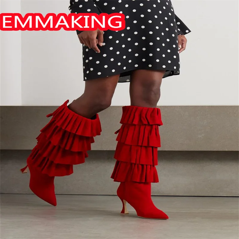 هامش الزهور موضة حذاء برقبة للركبة 2024 النساء بلون أشار تو 9 سنتيمتر السيدات بوتاس دي invierno الفقرة موهير حجم 44