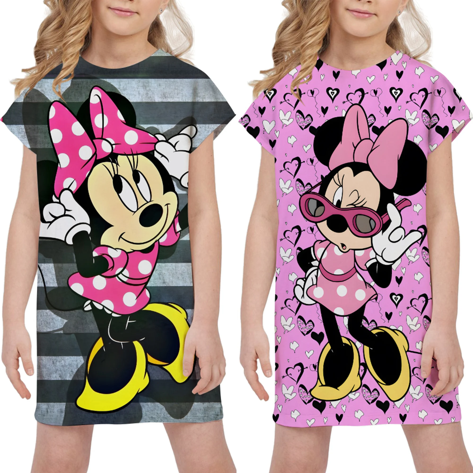 Girls Red Dresses Minnie Mouse Graphic Clothing for Girl Summer Baby 2024 Soft Wear Clothes From 2 8 Years Kawaii Casual Dress