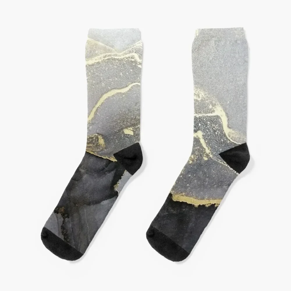 Elegant black gold marble ink abstract painting Socks custom sports funny sock summer loose Male Socks Women's