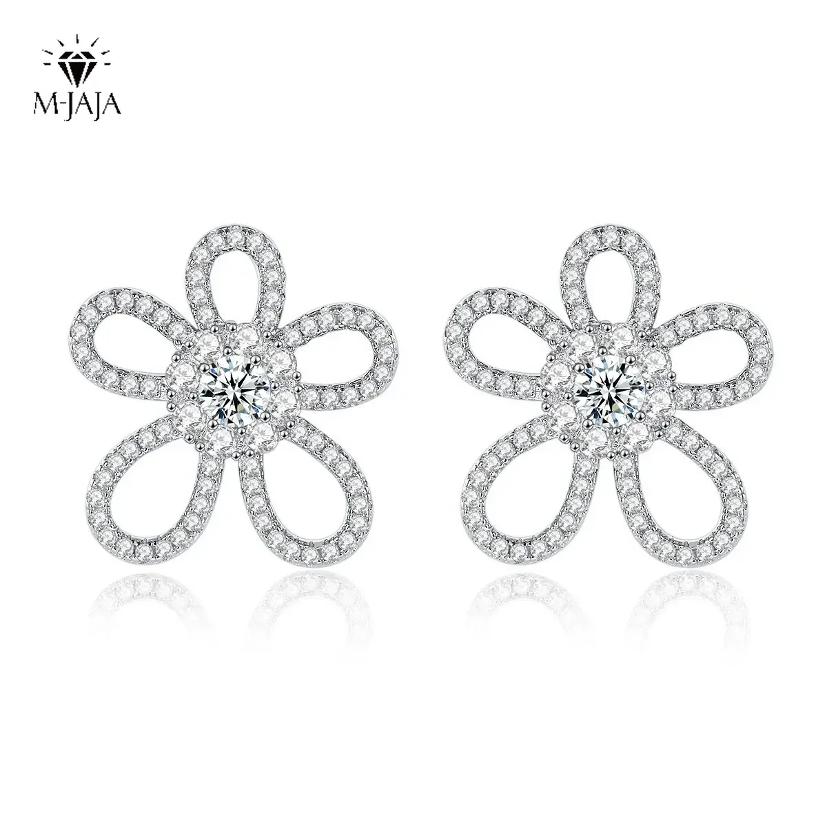 

M-JAJA Flower Moissanite Earrings for Women D Color VVS1 18K White Gold Plated 925 Sterling Silver Stud Earrings Diamond Jewelry