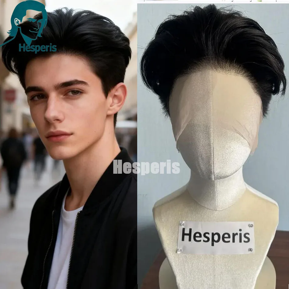 

Мужской парик Hesperis с короткой стрижкой, полностью на кружевной основе, без клея, для повседневного ношения, из натуральных волос, стильный, на всю голову, для мужчин, стрижка пикси