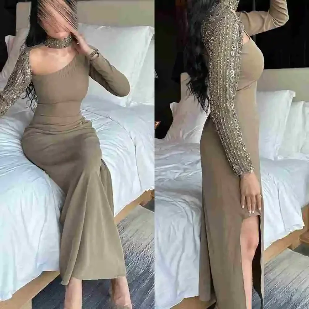 

Customized High Quality Jersey Pleat Sequined A-line O-Neck Midi Dresses Evening Dresses Classic Exquisite Modern Style Pastrol