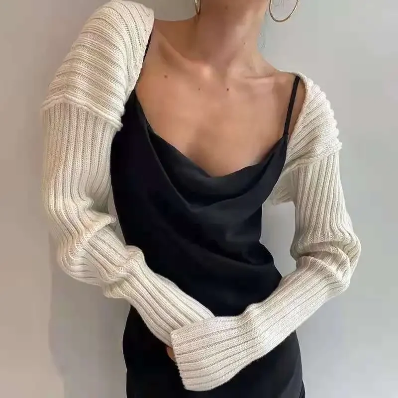 

White Women Sweater Shrugs Cropped Top Full Lantern Sleeve Knitwear Pullover Sexy Summer High Street Outwear 2023 Spring