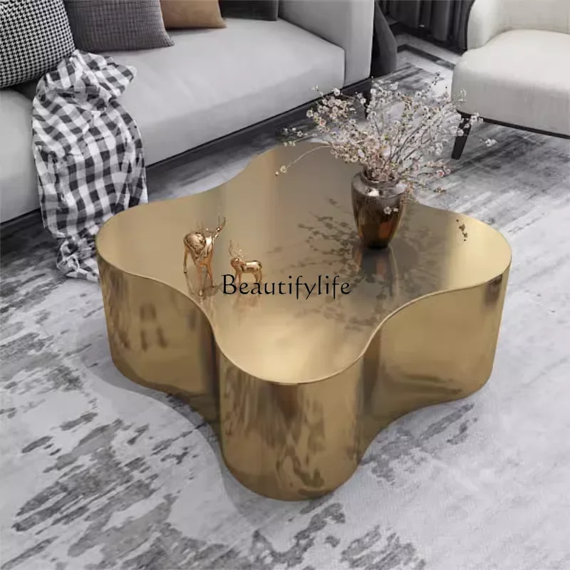 

yj5 Marble special-shaped coffee table light luxury metal stainless steel coffee table