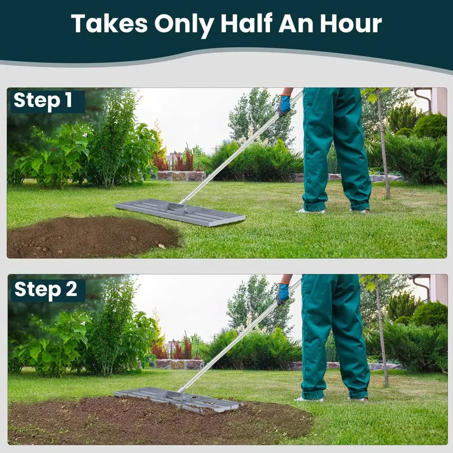 Leveling Rake 30x10 inch, ProfessionalGrade Lawn Leveler Tool with Stainless Steel Handle Rakes for Lawns Heavy Duty Landscape R