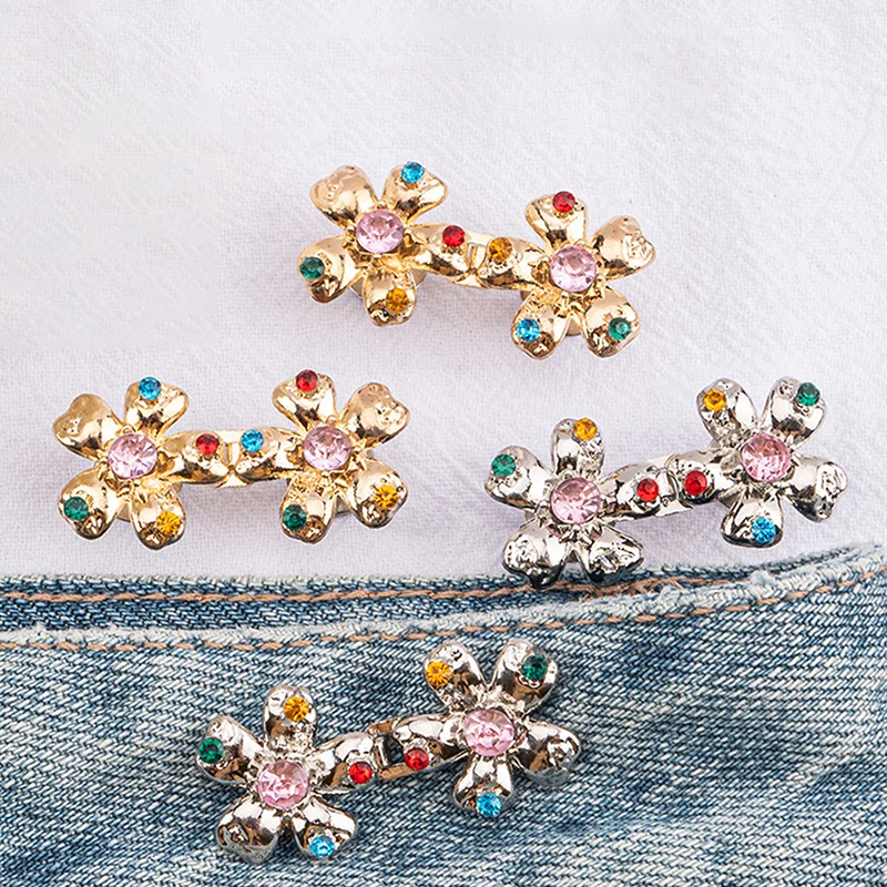 2Pcs Five Petal Flower Buttons Adjuster For Pants Skirt Waist Tightener Adjustable Waist Buckle No Sewing Required Waist Button