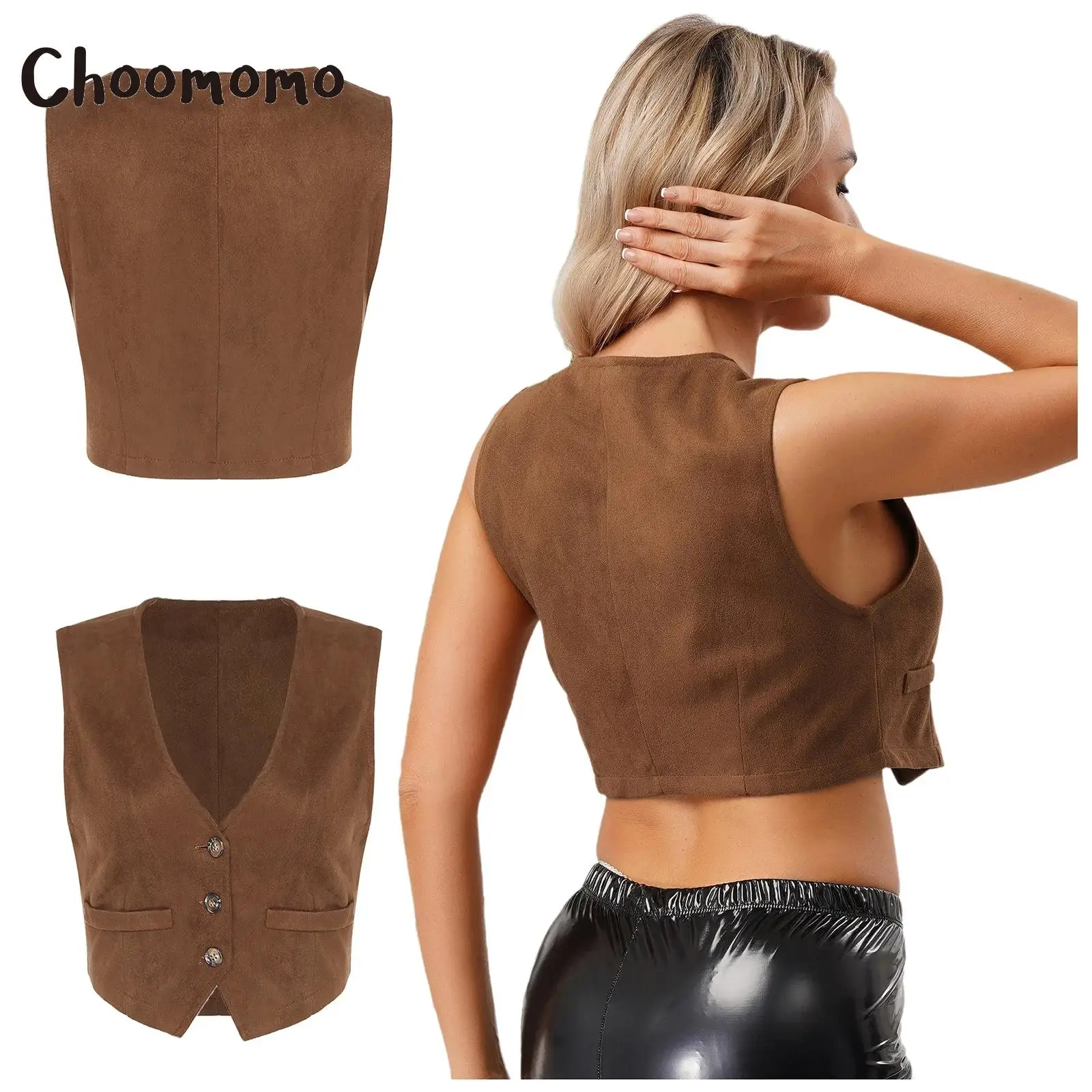 

Waistcoat Sleeveless Vest Slim Fit Coat Jacket Womens V Neck Button Down Faux Side Pockets Elegant Trendy Work Office Casual