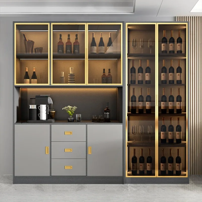 Wooden Display Wine Cabinets Luxury Storage Liquor Wall Living Room Modern Mueble Licorera Bar Wine Cabinets Furniture QF50JG