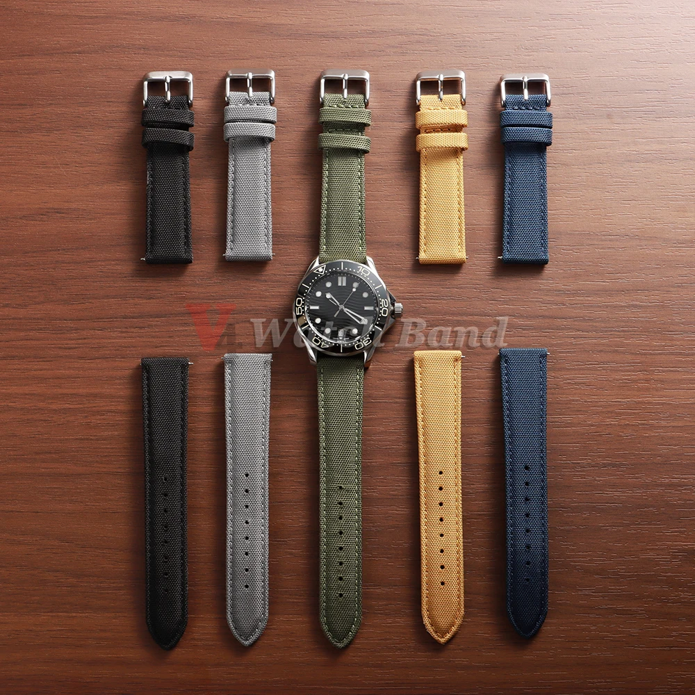 Quick Release 20/22mm Premium Sailcloth Watch Band Two-Sided Nylon Strap for Seiko for Omega Army Nylon Bracelet Sport Wristbelt