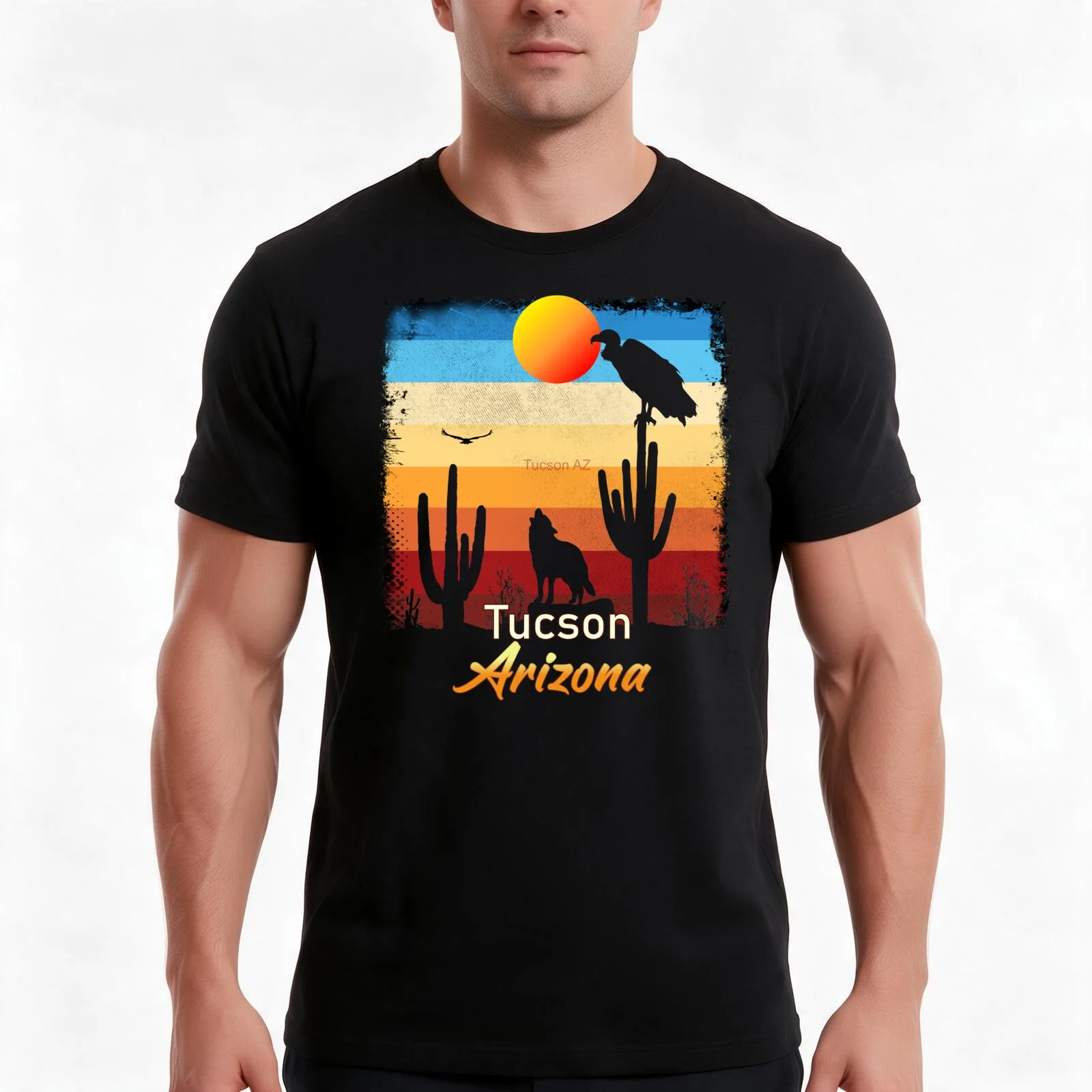 Tucson Arizona AZ Sunset Coyote Vulture Cactus Desert Arizonan T-Shirt, Summer Casual Cotton Tee, Oversized Streetwear Tops