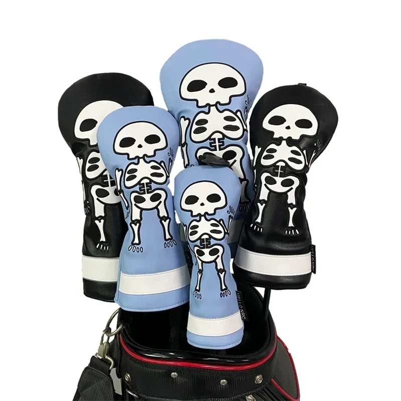 

Golf Wood Head Cover PU Leather Waterproof Skull Style For Driver Fairway Hybrid Golf Headcovers With Number Golf Accessories