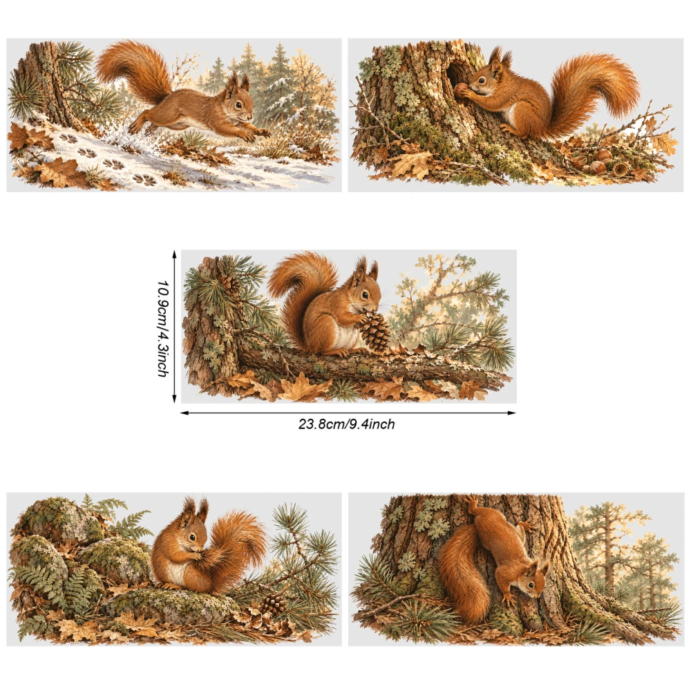 5 Sheets Squirrel UV DTF Stickers DIY Water Bottle Glass Waterproof Rub on Transfers Suitable for 16 oz Glass
