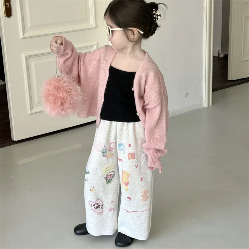 

Girls Casual Pants Long Trousers Cotton 2024 Retro Spring Autumn Teenagers Baby's Kids Pants High QualityTeenagers Children's Cl