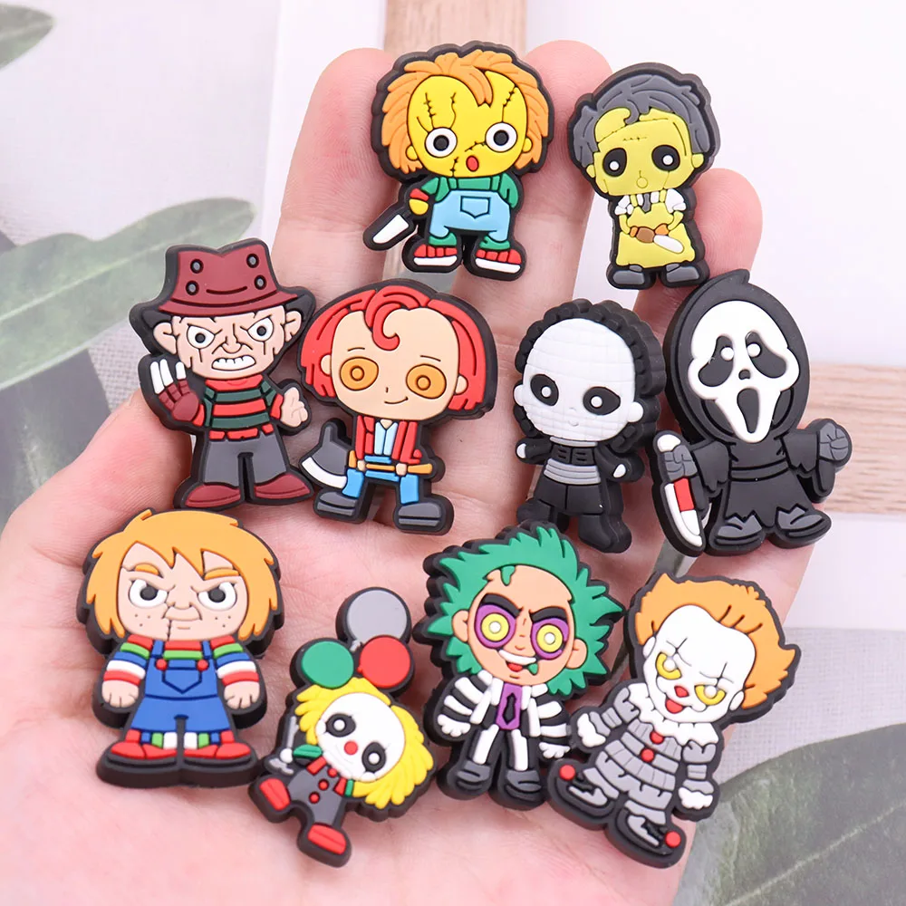 Good Quality 1pcs PVC Shoe Charms Scary Clown Ghost Grim Reaper Accessories Kids Shoes Ornaments Fit DIY Party Gift