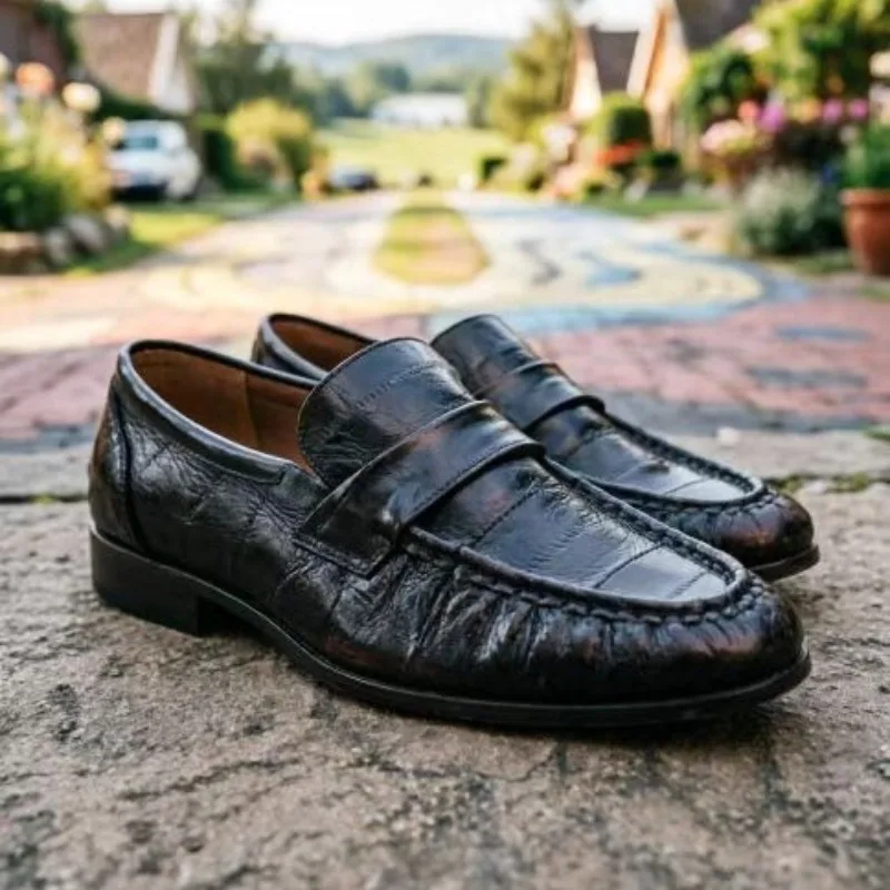 

Sheepskin Retro Fashion Handmade Pleated Loafers New British Style Leather Shoes Women's Eel Leather Flats Business Casual