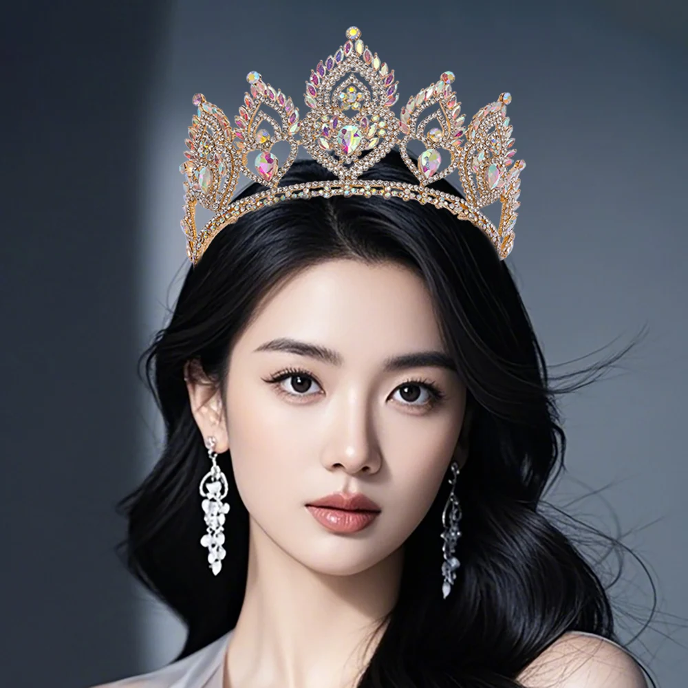 تيارا الزفاف الأناقة الملكية على شكل قلب |   تاج حفل زفاف الملكة |   مجوهرات شعر كريستال كبيرة للنساء