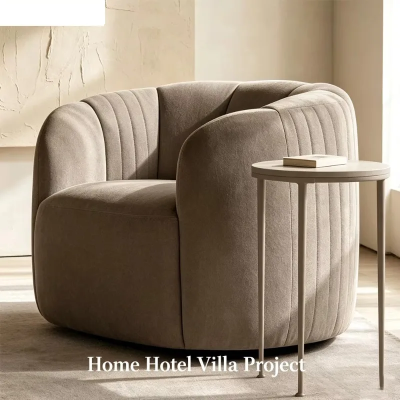 Luxury Curved Silhouette Swivel Single Sofa Chair Vertical Stitching Upholstered Rotatable Fabric Armchair Indoor Furniture