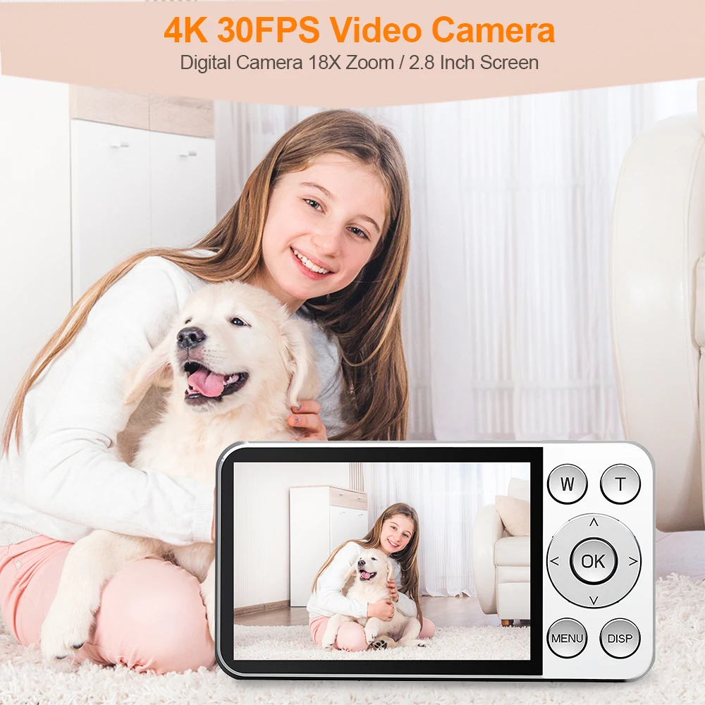 Yaergor A56 4K 30FPS Digital HD Camera Fill Light Type-C 2000mAh Long Battery Life Multi Filter Camcorder for Children Gift