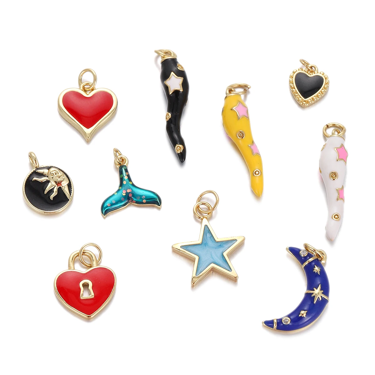 3pcs Alloy Drip Oil Charm Star Moon Chili Enamel Charms Cute Earring Necklace Bracelets DIY Women Jewelry Making Gift