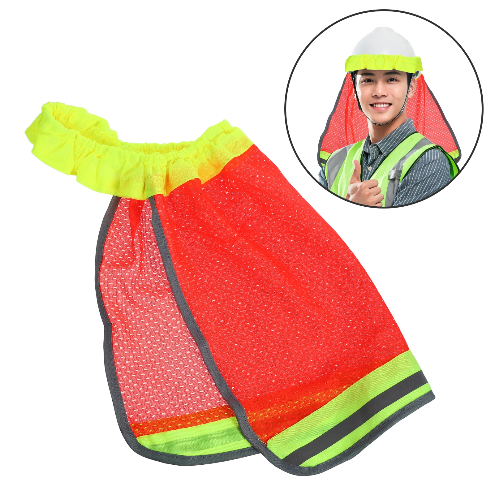 

Hard Hat Sun Shade Reflective Stripe Elastic Band Construction Hat Neck Protector Fluorescent Edging Mesh Holes Design