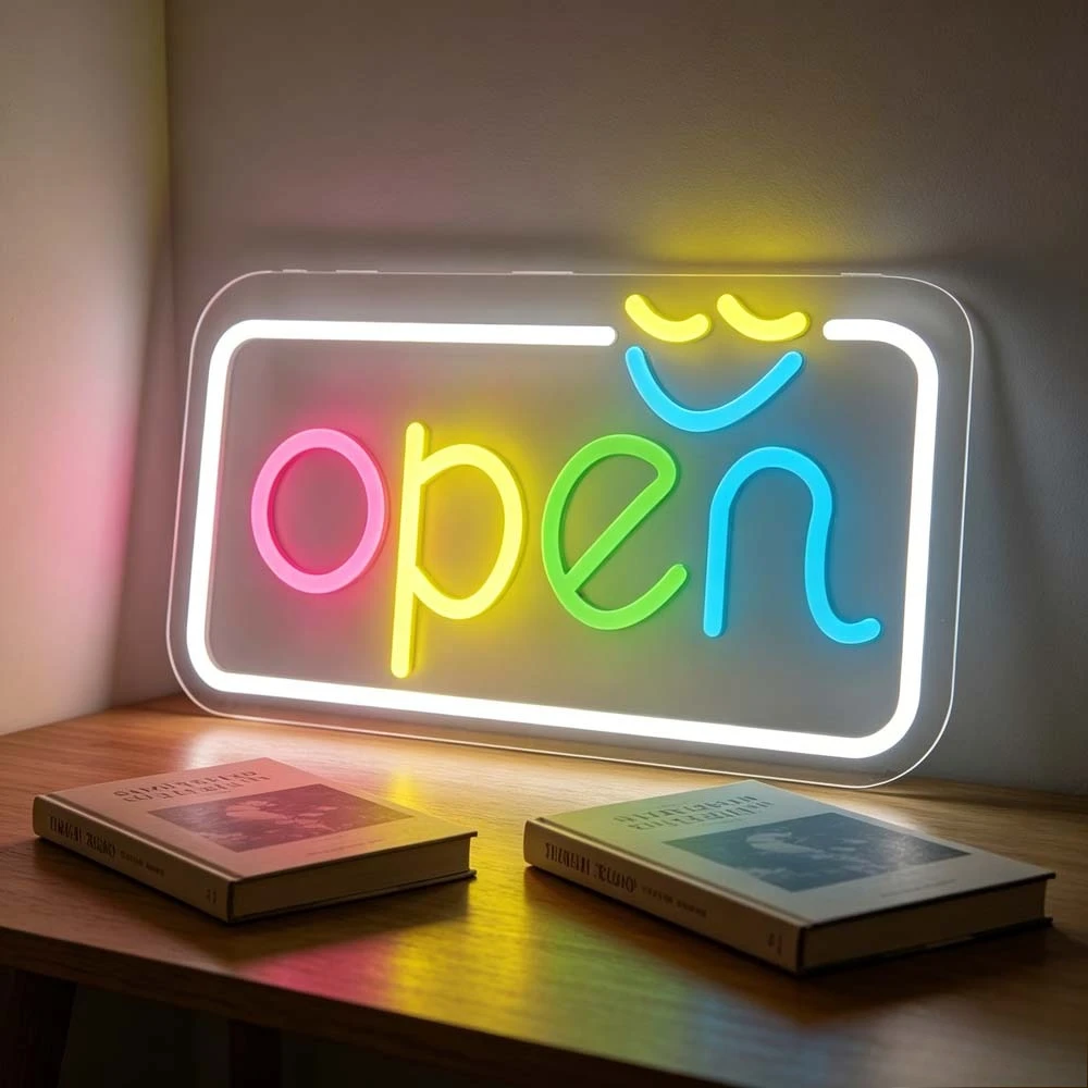 Open Neon Sign LED Light for Shop Cafe Bar Store Front Desk Decor Aesthetic USB Rechargeable Dimmable Business Party Night Light