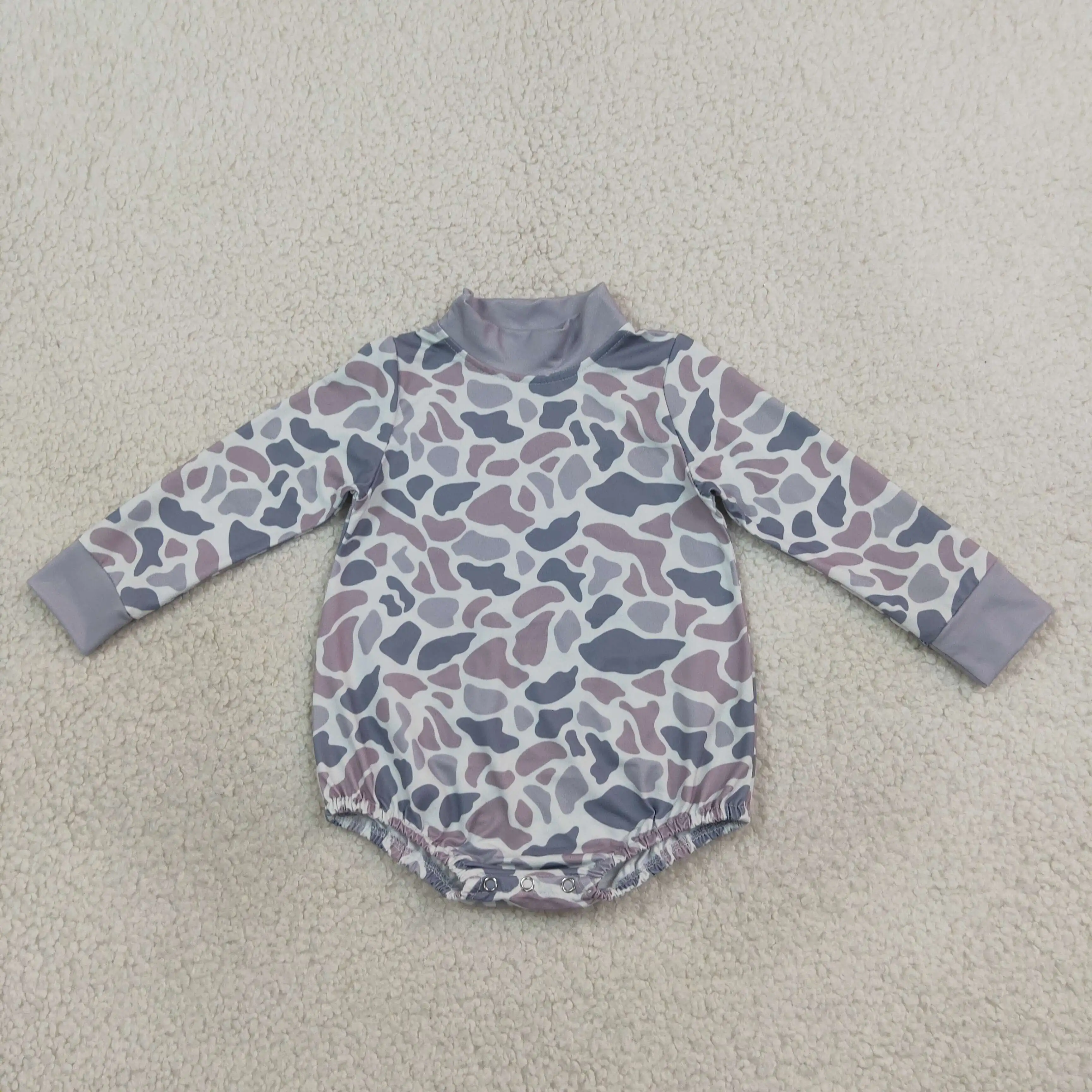 Wholesale Baby Boy Children Grey Camo Print Long Sleeves Toddler Bubble Romper Kids Infant Newborn Coverall Bodysuit Clothes
