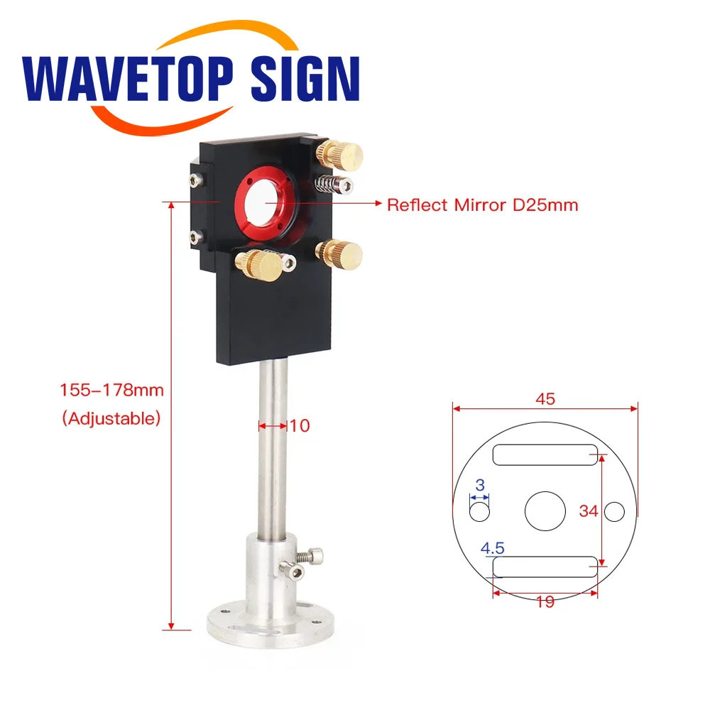 WaveTopSign CO2 Second Laser Mount Mirror 25mm 2nd Mirror Mount Integrative Mount For Co2 Laser Cutter and Engraving Machine