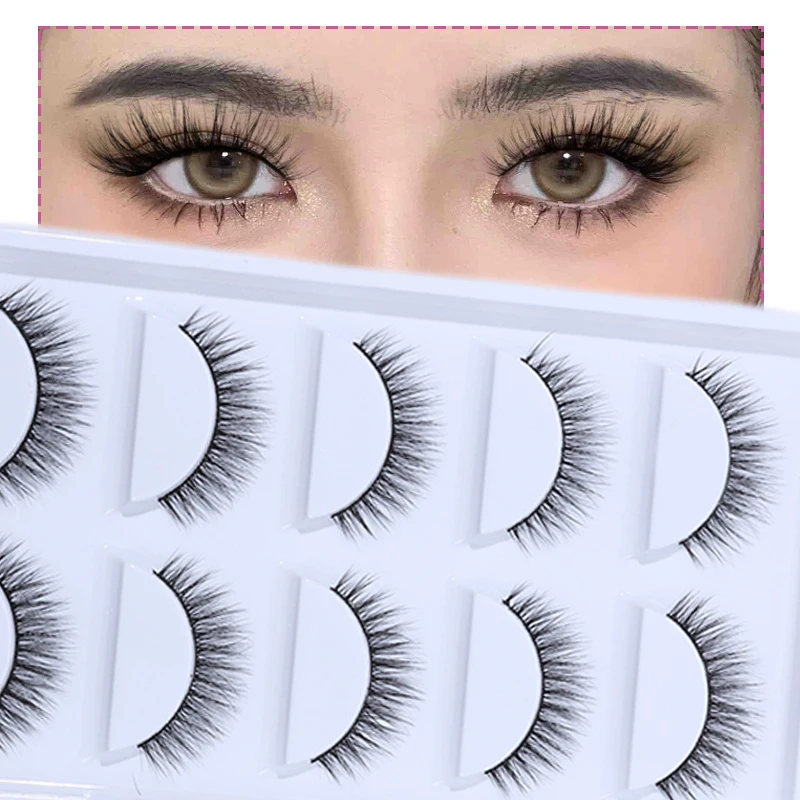 Neue 5 Paar handgemachte 3D-Faserwimpern kurze falsche Wimpern kreuzen unordentlich dichte natürliche Wimpern Bühne Make-up falsche Wimpern