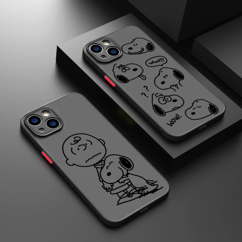 Comic S-Snoopy Art Phone Case For iPhone 15 14 13 12 11 Pro Max mini XS Max XR X 8 Plus SE Frosted Translucent Cover