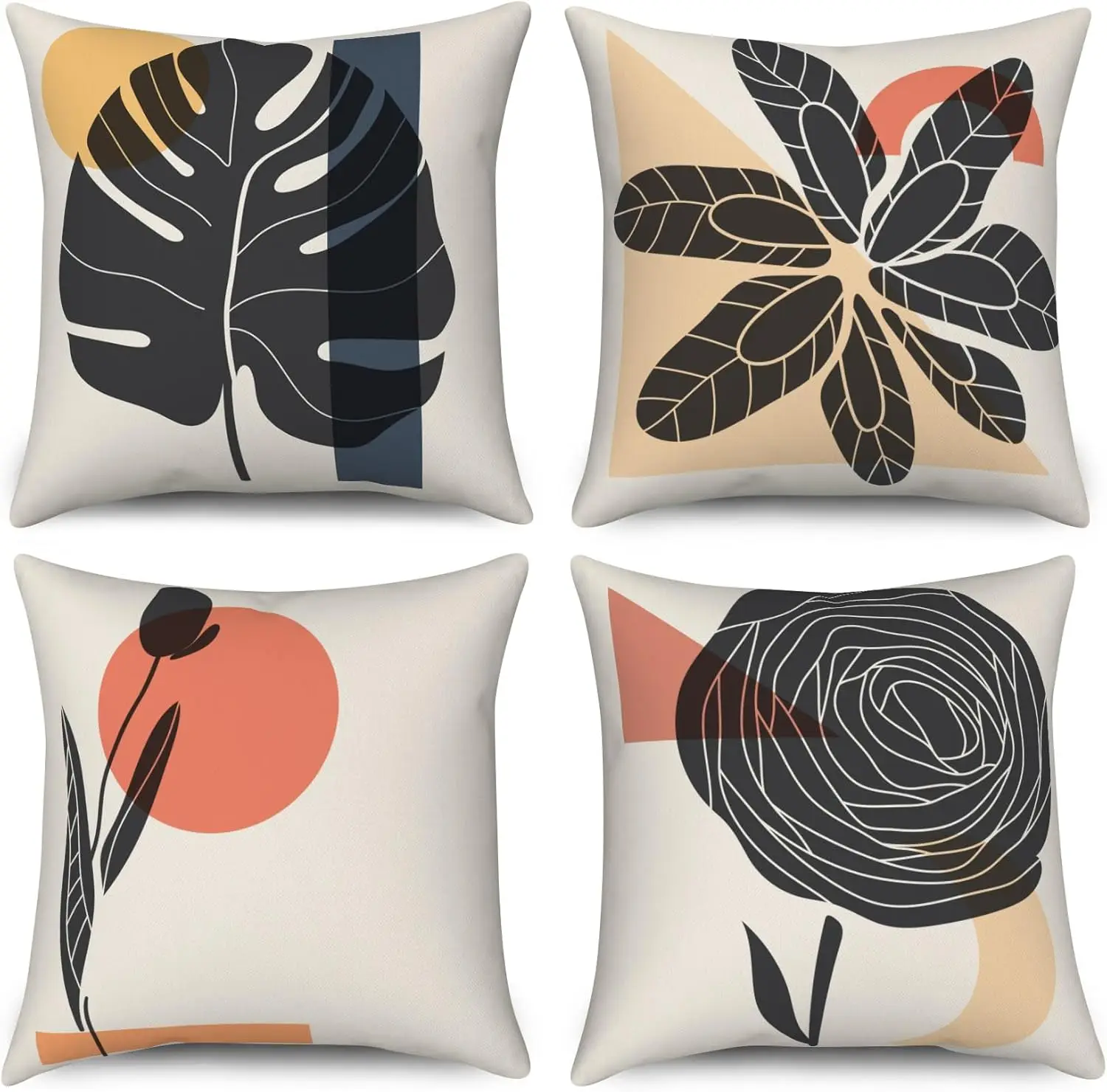 4 Pack Custom Printed Pillowcases 18x18 Inch Square Cushion Covers Modern Art Decor for Couch Bed Car Zipper Closure 45x45cm