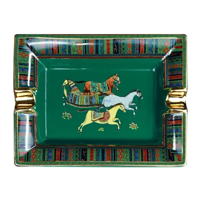 

Retro Style Large Ceramic Cigar Ashtray Horse Pattens Tabacco Ash Tray Holders Luxury Desktop Decors with Gift Box Gifts for Men