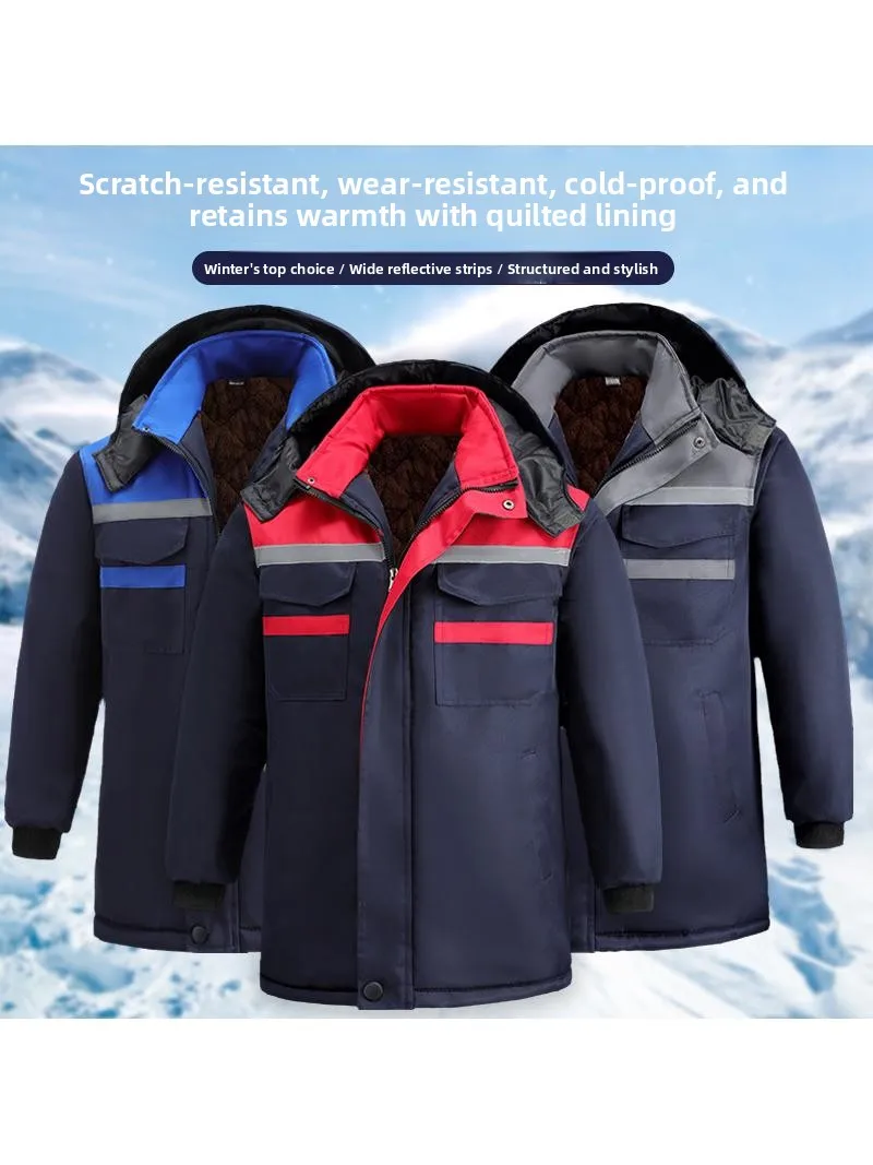 

Thiened Fce Winter Work orm Cotton Jaet Proper Securi Patrol Anti-Cold Auile Repair Labor Protection Coat