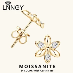 Lnngy Round Cut 1.8mm Moissanite Earring for Women Certified 925 Sterling Silver Flower Shape Stud Earrings Simple Jewelry Gift