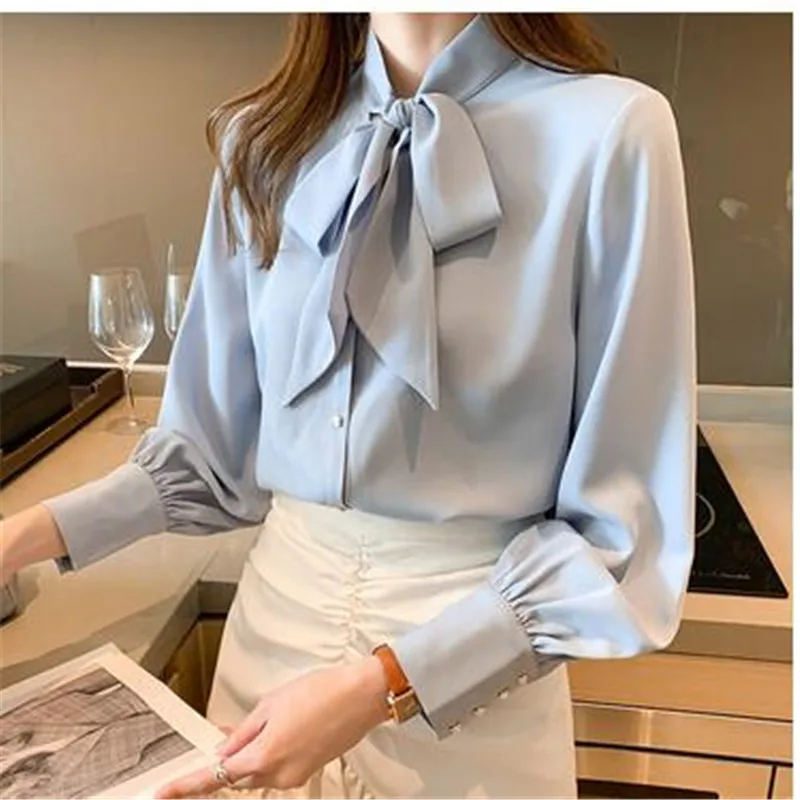 New Arrival Shirt Womens Blouse Vintage Work Casual Tops Chiffon Blouse Bow Elegant Loose Women Business Shirts 2024