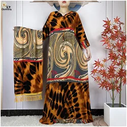 2024 Newest Dubai Lady Fashion Long Sleeved Loose Dress Printed Floral African Dashiki Maxi Islam Women Abaya Dresses With Scarf