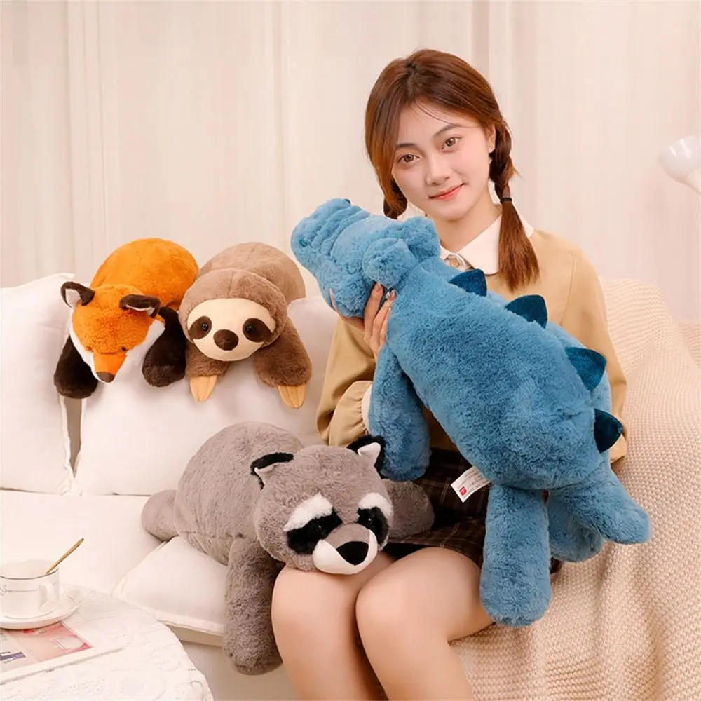 Fluffy  Stuffed  Lying Pillow Animal  Racoon Sleeping  Lazy Animal   Sloth Stuffed Animal