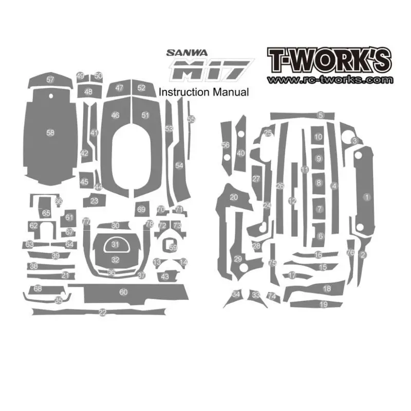 Original T Works TS-045 Shiny Carbon Fiber Sticker (For Sanwa & Airtronics M17 ) Rc Tool