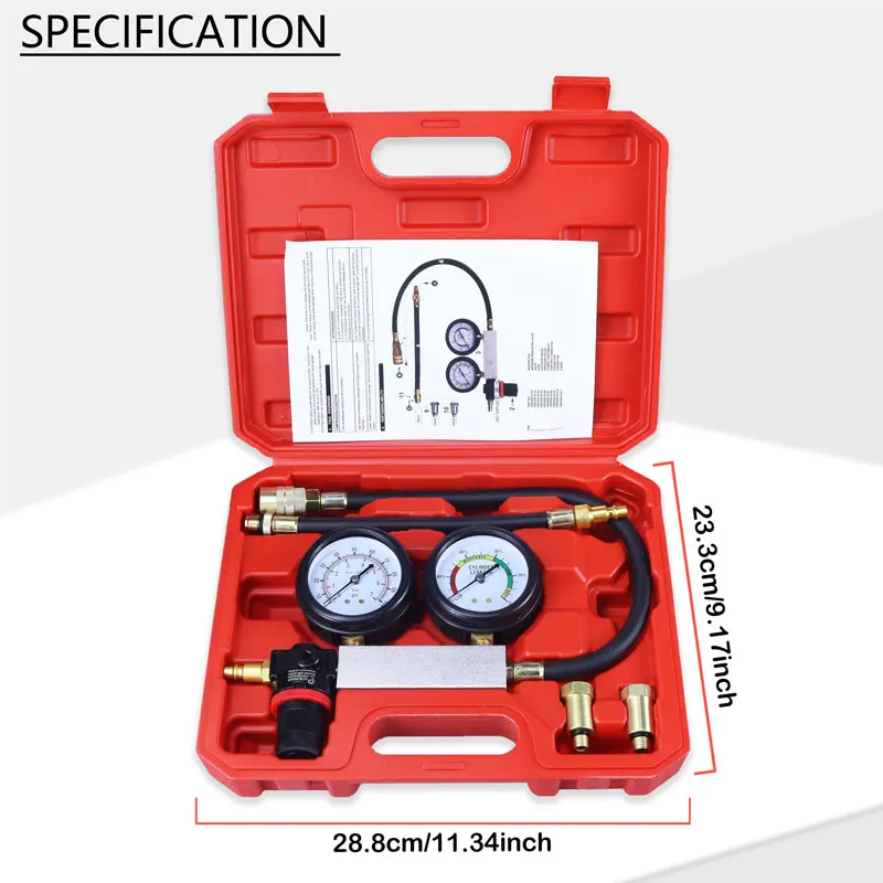 Dual Gauges Cylinder Leak Down Tester Engine Compression Tester Kit Car cylinder Engine Compression Detector Tool Box