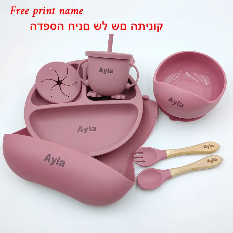 Personalized Name Tableware For Kids Silicone Suction Cup Plate Bowl Baby Feeding Set Children Dinner Dishes Bowl Spoon Cup